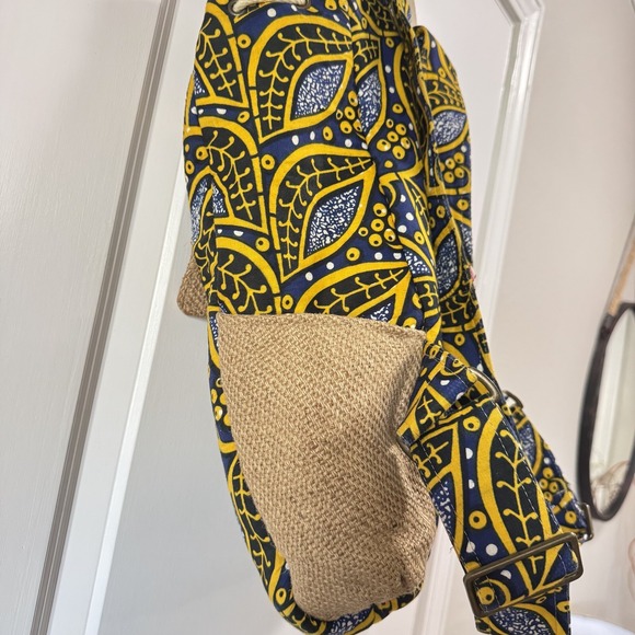 Taaluma Ivory Coast‎ Tote Backpack Blue Yellow Burlap - Picture 6 of 7